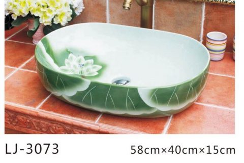 LJ-3073 Blue lotus Bright  Porcelain Bathroom artwork  Wash Basin Sink