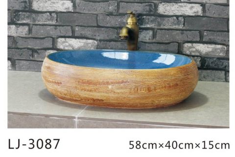 LJ-3087  Clay  Ceramic  brightness  blue  Bathroom artwork Laundry Wash Basin Sink