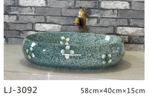 LJ-3092  Ceramic  blue  Lotus  Bathroom artwork Laundry Wash Basin Sink