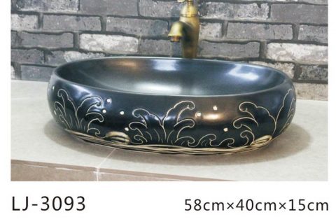 LJ-3094   Ceramic  Blue  Lotus  Bathroom artwork Laundry Washing Basin Sink
