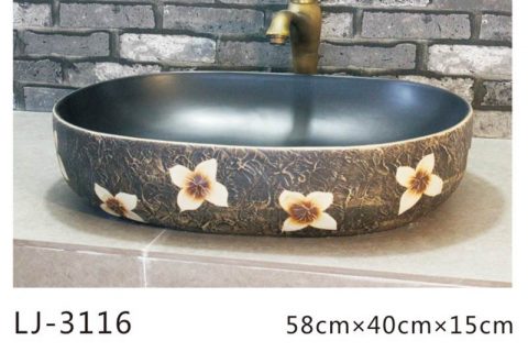 LJ-3116  Ceramic  Clay black  lotus  flower Bathroom artwork  grace  Laundry Washing Basin Sink