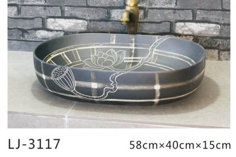 LJ-3117  Ceramic  Clay black  lotus  flower Bathroom artwork  grace  Laundry Washing Basin Sink