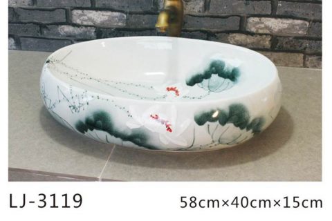 LJ-3119  Ceramic  Blue and white  flower Bathroom artwork  grace  Laundry Washing Basin Sink