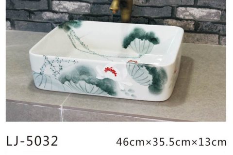 LJ-5032 Bule and white  glazed  Square  Bathroom  artwork  Laundry  Washing Basin Sink