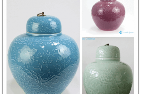 RYDB56-ABC   Metal lid apple shape hand carved floral plain color jars