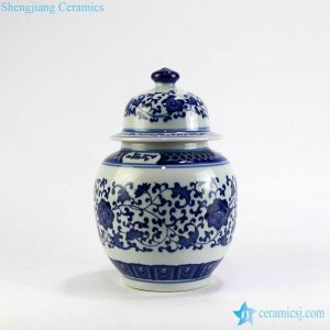 RZBV05  Floral blue and white small ginger pot