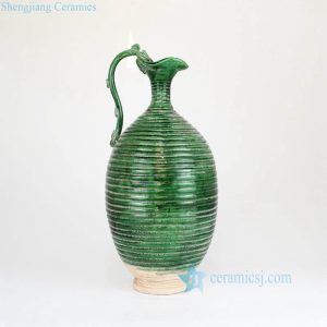 RZLM01    Jade green color ripple stoneware pitcher