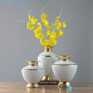 RYKB155    Glossy white modern interior design ceramic vase with gold line rim