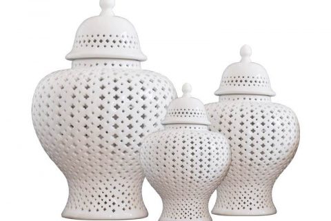 RYZS53-A     Cream white color club lattice design ceramic set of 3 jars