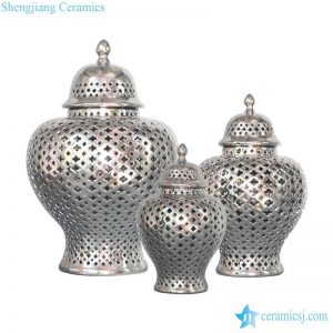 RYZS53-C    Metal style silver glaze Northern European ceramic lattice jar