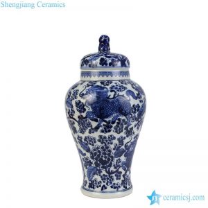 RZHM08 Sea weed with China monster pattern porcelain antique jar with lion lid