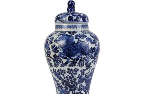 RZHM08 Sea weed with China monster pattern porcelain antique jar with lion lid