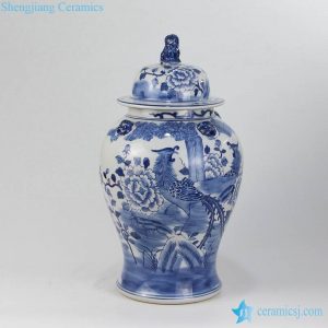 RYLU141 Peony flower and couple birds pattern ceramic wedding gift jar with dog top