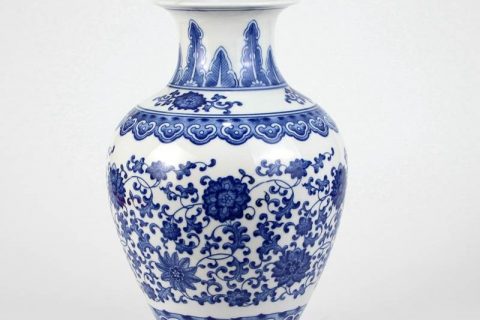 RZKD03 Blue and white foliate pattern large belly china vase