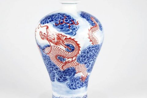 RZKD04  High quality hand draw red dragon in blue cloud pattern imperial ceramic vase