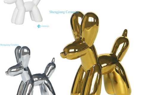 RZLK27-ABC    White silver gold color amusement park bubble dog design ceramic figurines