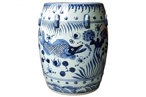 RZMo01-A     Ming dynasty reproduction artisan hand drawing mandarin fish ceramic stool