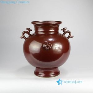 RYPM48   Unique rust red glaze shinny surface porcelain vase