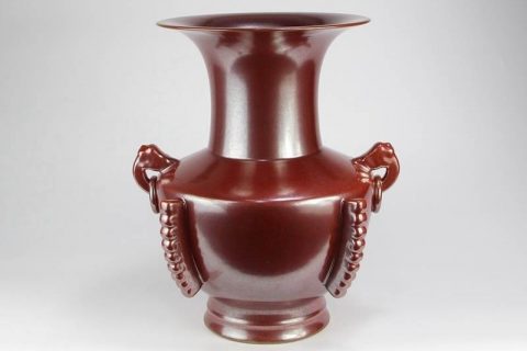 RYPM49  elephant nose with ring rust red mottled ceramic vase