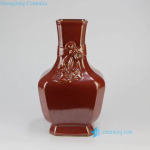 RYPM53    Carved ribbon design plain red ceramic home decor vase