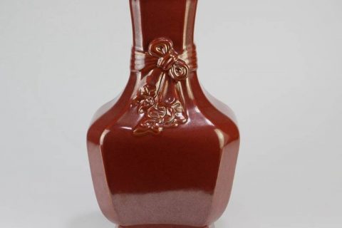 RYPM53    Carved ribbon design plain red ceramic home decor vase