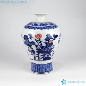 RZKD07    Red lotus pattern cobalt blue porcelain interior decor vase