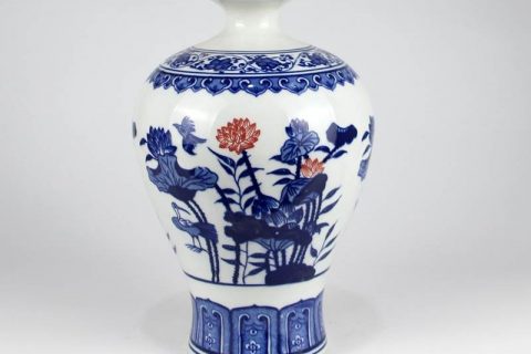 RZKD07    Red lotus pattern cobalt blue porcelain interior decor vase