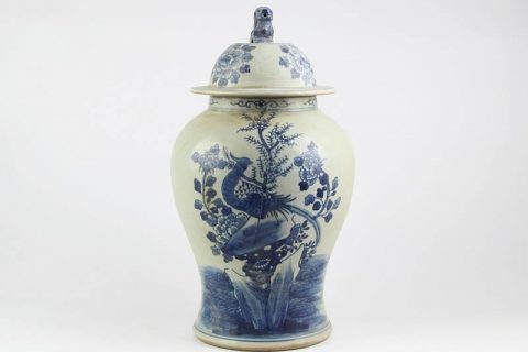 RZMW04-A    Antique style hand painted phoenix flower pattern ceramic jar with foo dog lid