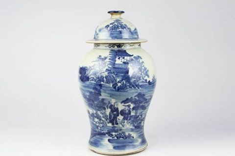 RZMW04-B    Old fashion style blue and white Jingdezhen workers painted ancient China jar