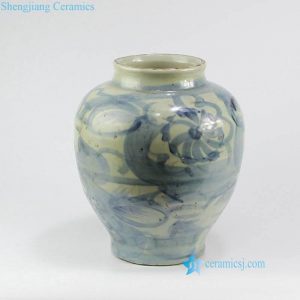 RZNA06   Antique blue and white color China brush drawing ceramic urn Flower vase