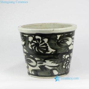 RZNA09   Black and white Ming Dynasty crackle ceramic flower pot