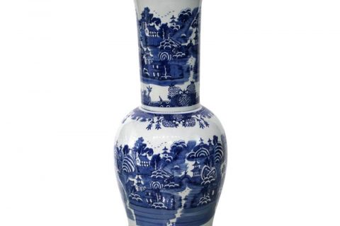 RYLU148   Hand painted long neck landscape masterpiece ceramic vase