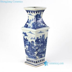 RYUK26-B   China landscape pattern blue and white 4 sides ceramic antique vase
