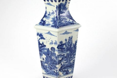 RYUK26-B   China landscape pattern blue and white 4 sides ceramic antique vase
