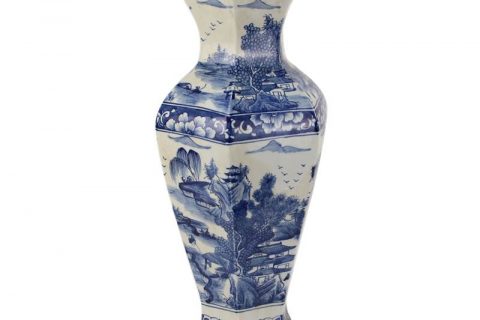 RYUK28    Six sides landscape pattern ceramic Qing Dynasty vase