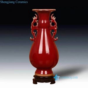 RZFW29     Double dragons ears scarlet red color plain design ceramic vase
