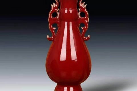 RZFW29     Double dragons ears scarlet red color plain design ceramic vase