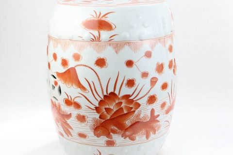 RZIS02-C   Red color fish and lotus pond pattern Jingdezhen China porcelain seat for garden