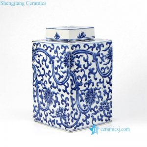 RZKY15     Hand painted collectible interlock lotus branches ceramic box jar