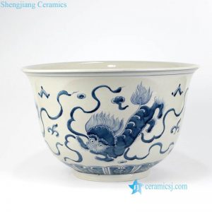 RZKY16   Hand painted dancing lion pattern ceramic large bowl