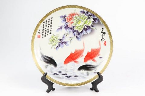 RZMN03   Colorful home decor fish and flower porcelain tray for exhibition