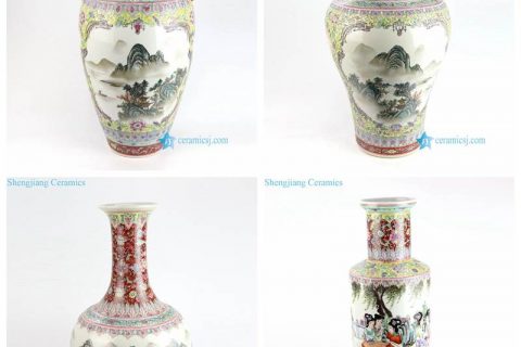 RZAI07-10   Qing Dynasty famille rose landscape and lady kid ceramic vase
