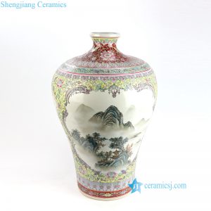 RZAI08 Qing Dynasty Hand Painted Famille Rose landscape Ceramic Vase