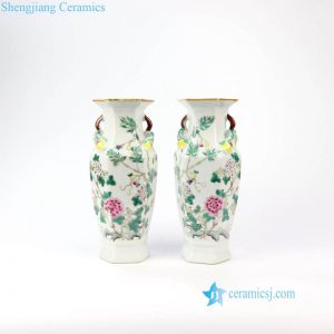 RZIH07   Jingdezhen Qing Dynasty famille rose antique calabash and floral porcelain vase
