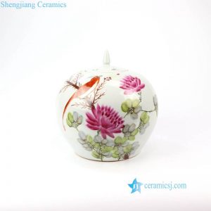 RZIH08  Candle knob hand painted bird floral porcelain jar