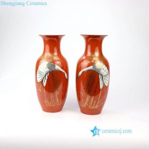 RZIH13   Japan fashion red crane porcelain vase