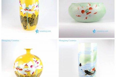 RZNP01-4  China fashion carved lotus fish pond ceramic vase