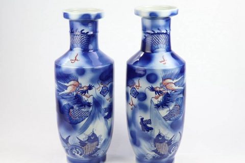 RZNX01  Underglaze red blue and white hand paint dragon ceramic vase