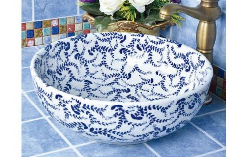 SJJY-1017-7    Round blue branch porcelain basin