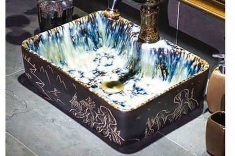 SJJY-1065-9   Beautiful cascade inside carved China view ceramic sink